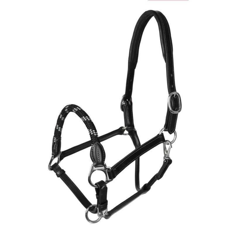 Acavallo Leather Halter With Ergonomic Pollguard - Rope Noseband