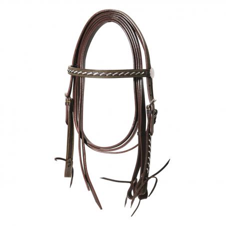 Collier western en cuir repoussé : franges blanches, conchos argentés Collier western en cuir repoussé : franges blanches, conchos argentés