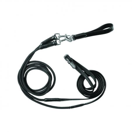 Equestro Double Leather And Tubular Nylon Dreaw Reins
