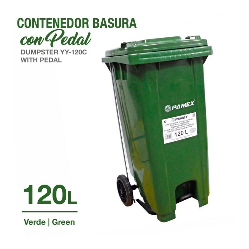 Contenedor Basura Verde 120L Con Pedal Yy-120C