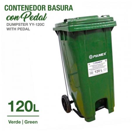 Contenedor Basura Verde 120L Con Pedal Yy-120C