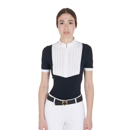Women's Slim Fit Pleated Cotton Polo Shirt