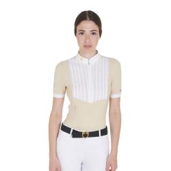 Women's Slim Fit Pleated Cotton Polo Shirt