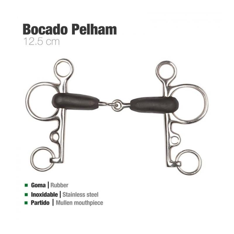 Bocado Pelham Partido Goma Económico Inox