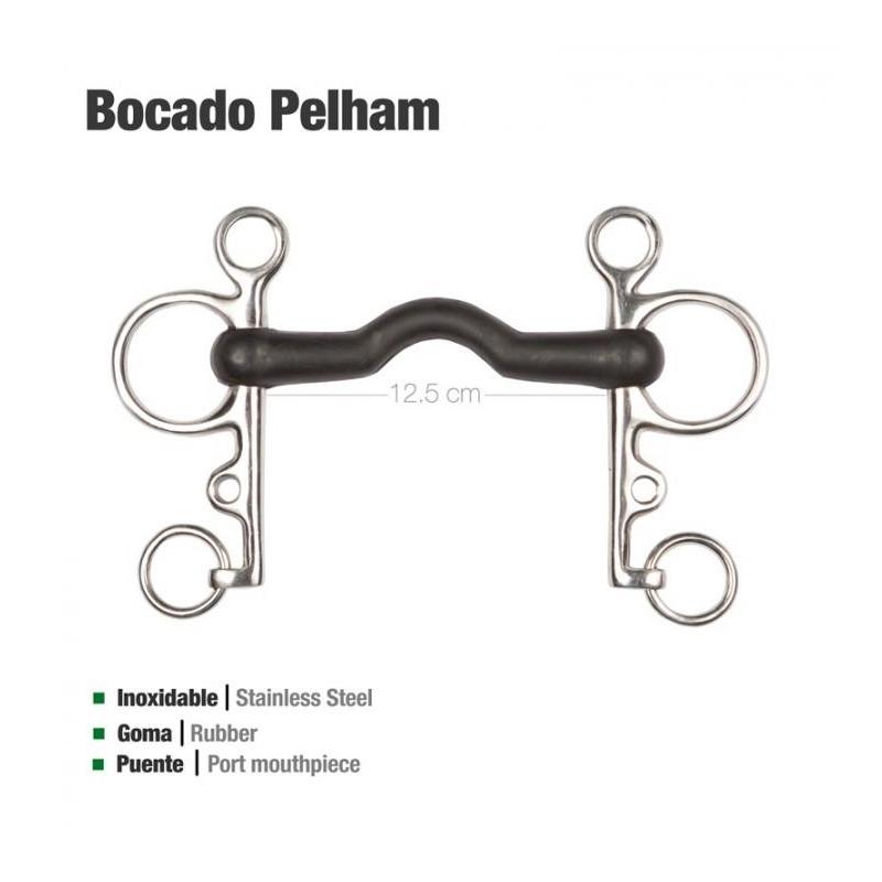 Bocado Pelham Goma Puente Económico Inox