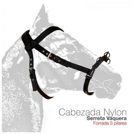 Cabezada Serreta Vaquera Forrada Nylon 3-pilares Negro