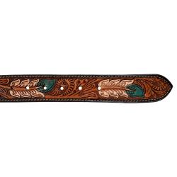 Unisex Western Beaded Belt With Feather Engraving