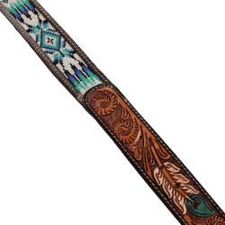 Unisex Western Beaded Belt With Feather Engraving