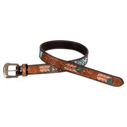 Unisex Western Beaded Belt With Feather Engraving