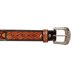 Unisex Western Beaded Belt And Brass Buckle