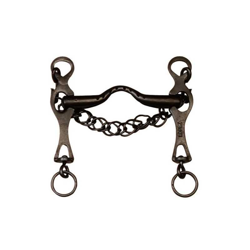 Bocado Portugués Pavonado Embocadura Estriada Con Cadenilla