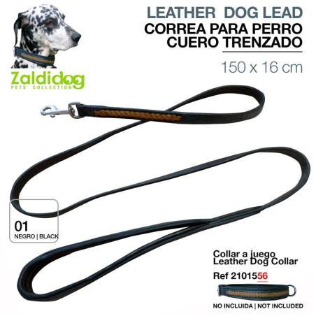 Perro Correa Cuero Trenzado 150Cm X 16Mm Dl010 Negro