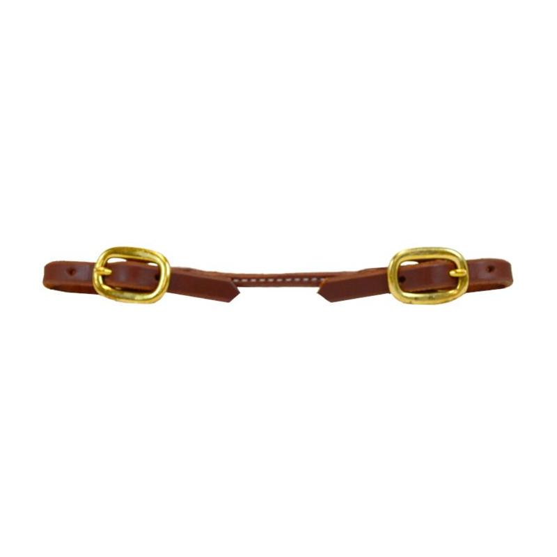 Rolled Harness Leather Curb Strap - Brass