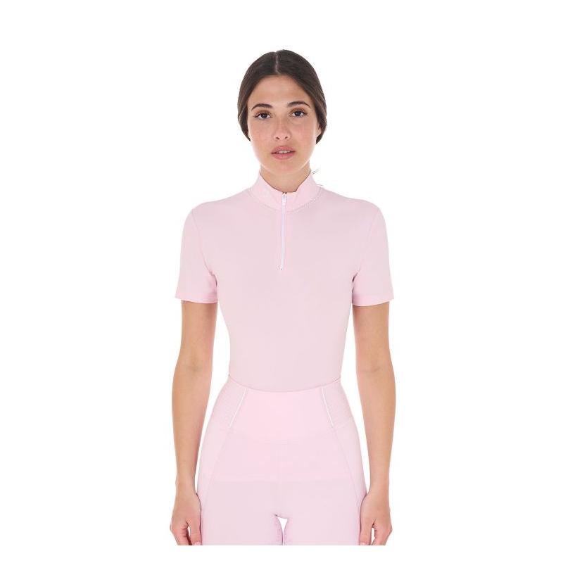 Polo Training Donna Slim Fit Con Zip E Perline Sul Colletto