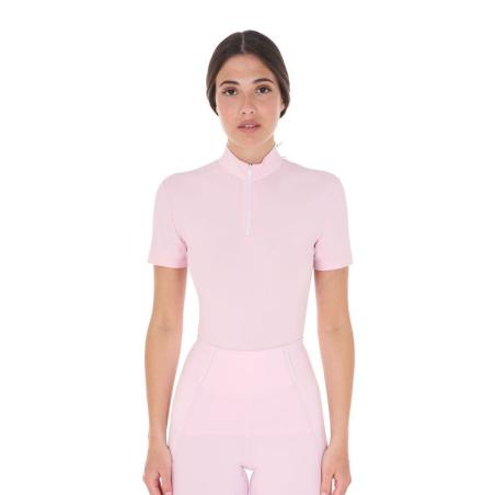 Polo Training Donna Slim Fit Con Zip E Perline Sul Colletto