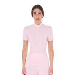 Polo Training Donna Slim Fit Con Zip E Perline Sul Colletto