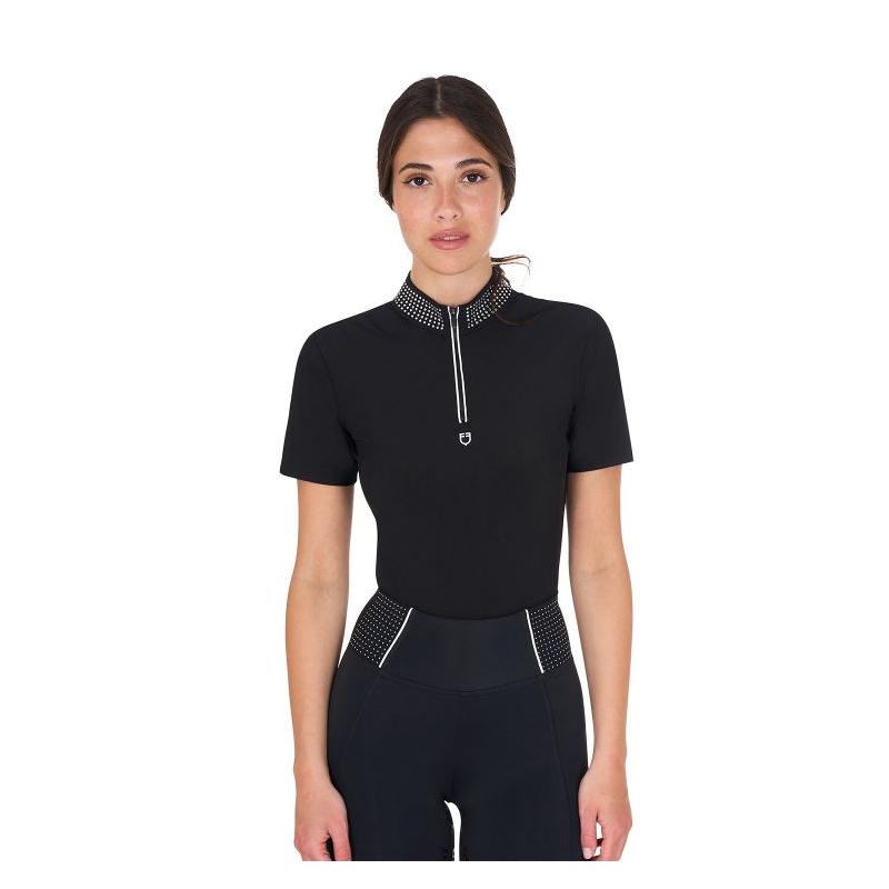 Polo Training Donna Slim Fit Con Zip E Strass Sul Colletto