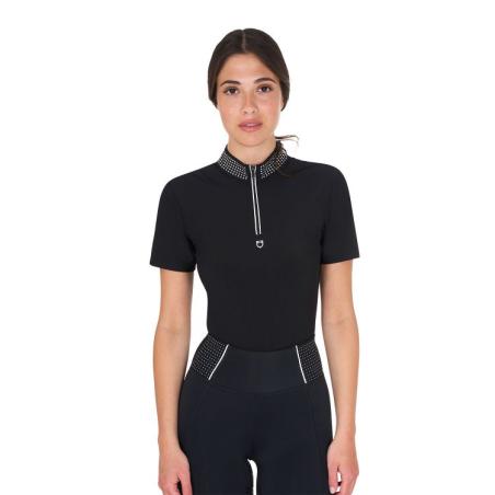 Polo Training Donna Slim Fit Con Zip E Strass Sul Colletto