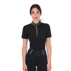 Polo Training Donna Slim Fit Con Zip E Strass Sul Colletto