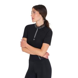 Polo Training Donna Slim Fit Con Zip E Strass Sul Colletto