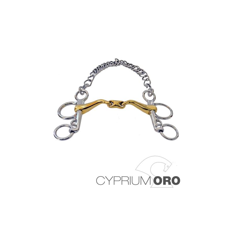 Bocado Sefton Cyprium Oro Pelham Embocadura 45º Partida Doble Pierna Corta
