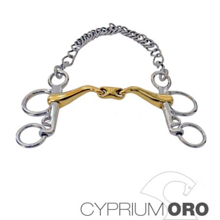 Bocado Sefton Cyprium Oro Pelham Embocadura 45º Partida Doble Pierna Corta