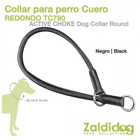  Perro Collar Cuero Redondo Tc790 33cm X 13mm Negro